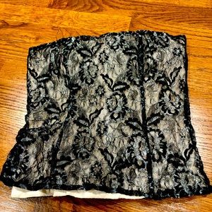 Black and cream top with silver floral lace